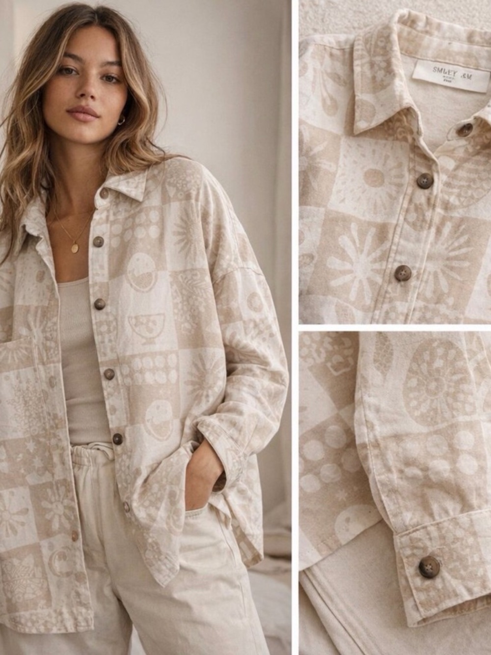 H&M Cream Beige Smiley-Print Shirt